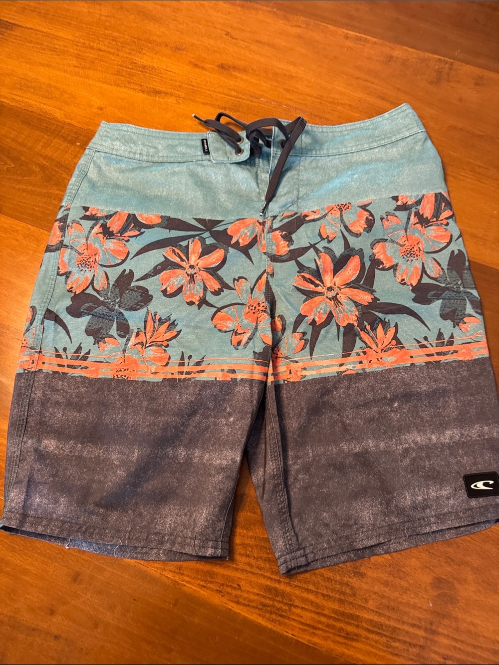 O'Neill Teal and Coral Floral Hybrid Board Shorts